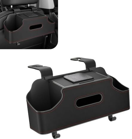 Nomocale 1 organizador de respaldo de asiento de coche, caja de almacenamiento multifunción con 2 portavasos para bebidas, organizador de pañuelos de cuero de 11.4 x 3.35 pulgadas, universal para la