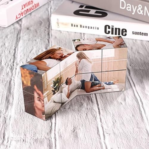 Drawelry Fotowürfel Personalisiert Drehbare Faltbarer Foto Würfel Puzzle Box Cube Album mit 9 Bilder Fotoalben Reise Hochzeit Haustier Souvenirs Bildwürfel Geschenke für Familie, Kinder, Freunde (C)