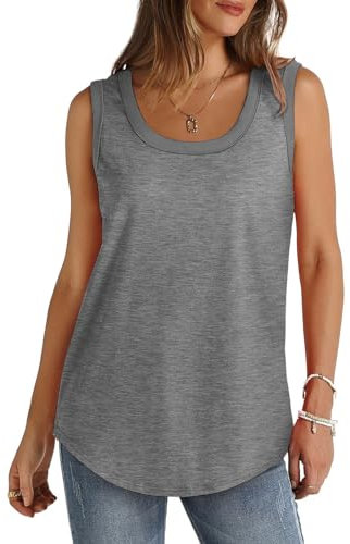 Women's Summer Plain Sleeveless Long Vest Tank Tops Loose Casual Scoop Neck Cotton Tunic Tanks Lightweight Soft Running Vest Stretch Workout T Shirt Sport Gym Basic Cami Vests
