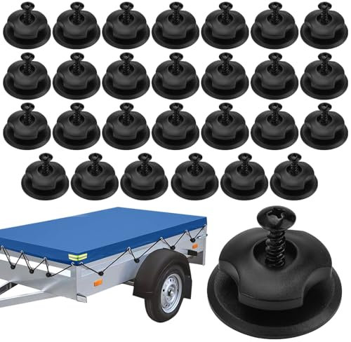 20 Piezas Ganchos de Lona Redondos de Plástico, Botones para Remolque con Tornillo, Fijación para Lona de Remolque Botones, Lona Redonda Remolque Negro, para Laterales de Remolques, Fijar Redes