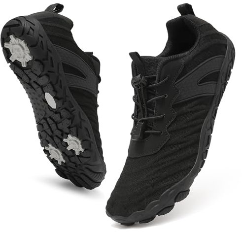 ZDQ Barefoot Shoes Chaussures Pieds Nus Minimalistes Homme Femme Respirantes Légères Semelle à Chute Zéro Antidérapant Confort Sneakers Trail Marche Sport Fitness Randonnée Noir 45