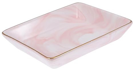 BUGUUYO Plateau en Céramique Marbrée Rectangulaire Rose, Assiette en Porcelaine Résistante à l'usure, Plateau Multifonction pour Salle De Bain Et Présentation De Bijoux