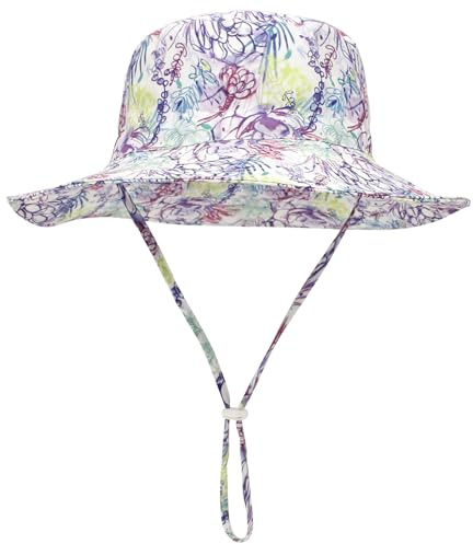Malaxlx Unisexe Bob Bébé Chapeau de Soleil Fleur Violette Chapeau de Pêcheur Nourrisson Chapeaux de Seau Large Bord Chapeau de Plage Visière pour 0-6 Mois Fille Garçon