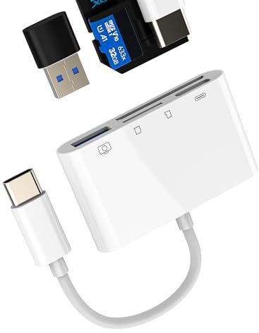 USB-C-Adapter (4-in-1) Kartenleser SD Micro SD Typ C auf USB OTG 3.0 Ladekabel Adapter für iPhone 16 15 Pro Max TF Card Reader Digital Kamera Fotos Speicherstick kompatibel mit Samsung S24