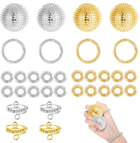 Akupressur Ring, Skills Borderline, 16 Teiliges Anti Stress Set, Igelball Metall, Akupressur Armband für Erwachsene zur Entspannung
