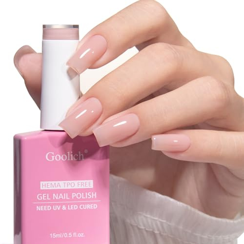 Goolich Sheer Nude Gel Polish, 15 ML HEMA & TPO Free Neutral Nude Jelly Gel Nail Polish Transparent Soak off UV LED Nail Art Design Manicure Salon for Women Girl