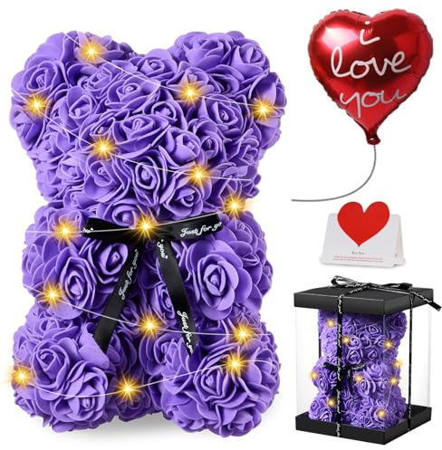 Touloube Rosenbär - Geschenk für Frauen - Rosenblumenbär Rosen Teddybär - Über 250 Blumen auf jedem Rosenbären - Geschenk für Muttertag, Valentinstag, Jubiläum mit Geschenkbox und Liebeskarte