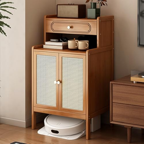 ZIGTUEI Meuble De Rangement Caché pour Aspirateur Robot, Armoire Cachée pour Robot Aspirateur avec Portes, Table D'Appoint en Bois, pour Salon, Chambre, Cuisine(Brown)