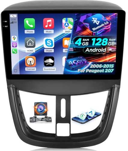 4G+64G Autoradio pour Peugeot 207 2006-2015 avec sans Fil Carplay et Android Auto, Radio à Écran Tactile 9 Pouces avec WiFi/GPS/Bluetooth 5.0/EQ/FM RDS Radio