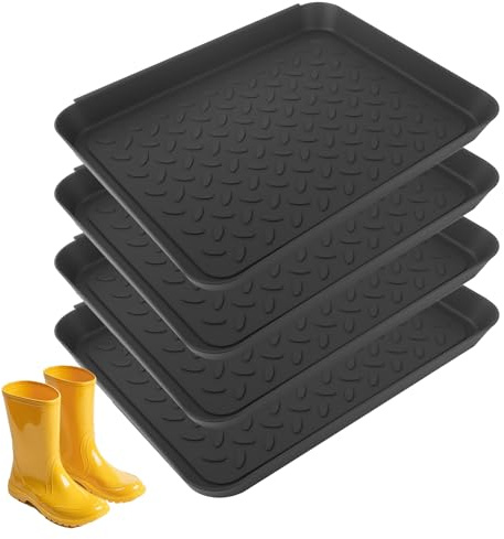 4X Bandeja para Zapatos - Set de bandejas de Goteo para secar y almacenar Calzado - Bases con Borde Elevado para escurrir Botas Bambas -35 x 27,5 x 3 cm