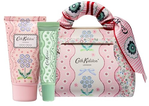 Cath Kidston Hand Cream 50ml, Lip Balm 10ml and Mini Handbag | Shea Butter Moisturiser, Bag For Beauty Essentials, Travel Size, Vegan and Cruelty Friendly, Gift For Her, Self-Care