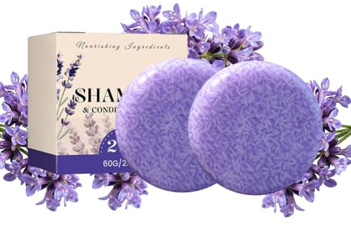 Wenrny 2 In 1 Lavender Shampoo And Conditioner Hair Soap Bar,2 Pcs Organic Solid Lavender Shampoo Bars with Shea Butter for Deeply Cleansing,Oil Balancing,Moisturizing and Hydrating,Hair Care Bars