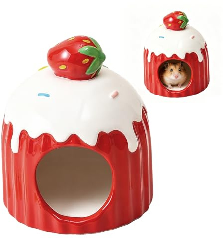 FENGCHUANG Hamsterversteck Keramik Kuchen 9.5 x 10.3 cm | Keramik Hamster Versteck Keramik Hamster Versteck Hideaway Haus Höhle für Gerbil Kühles Bett für die Ganze Saison