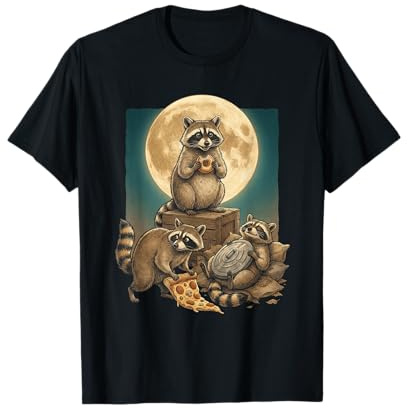 Three Raccoons Moon Vintage Trash Panda Night Art T-Shirt