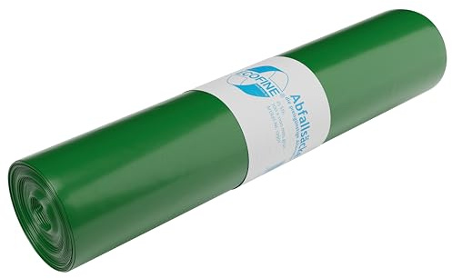 DEISS ECOFINE Abfallsäcke 120 L grün, aus Recycling-LDPE, 25 Stück, 12901 | Elastische 120-Liter-Abfallsäcke aus Recycling-LDPE und LLDPE für leichte Abfälle; Maße 700 x 1100 mm, 25 Stück