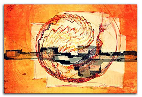 Abstrakte Bilder 100x70cm Abstrakt251 Kunstdruck auf Leinwand orange beige schwarz rot gelb fertig bespannt Einteiler