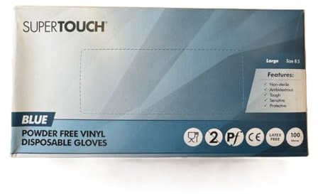 100 Powder Free Vinyl Blue Disposable Gloves LARGE-NEW