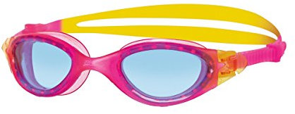 Zoggs Panorama Kids Swimming Goggles (Blue Lens, Pink/Yellow, 6-14 Years) with Tinted UV Protection & Soft, Anti-Leak Seal, Wide Vision with Anti-Fog, Junior Boys & Girls Swim Goggles Kids