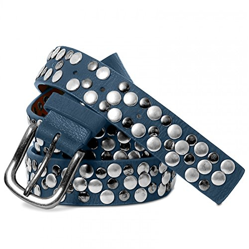 Caspar GU224 Damen Vintage Nietengürtel, Gürtelgröße:90, Farbe:jeans blau