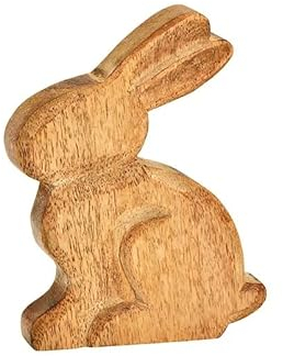 TEMPELWELT Deko Figur Hase Osterhase 11x15x2 cm, Mango Holz Natur Braun, Holzfigur massiv Naturdekoration Frühling Osterdekoration
