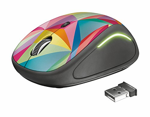 Trust Yvi FX Kabellose Optische Funkmaus mit LED-Beleuchtung, 800-1600 DPI, für Rechts- und Linkshänder, 2.4GHz, Verstaubarer USB Mikroempfänger, Kompakte Maus Kabellos, Laptop, Mac, Mehrfarbig