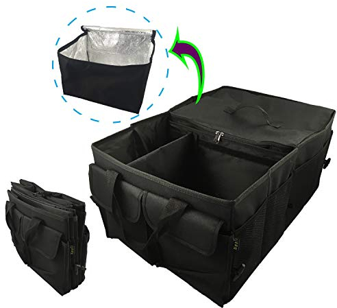 Kofferraumtasche von HOHER QUALITÄT, FALTBAR mit 2 Hauptfächer, flexible und abnehmbare Kühler und 11 Außentaschen. RIGID Auto Kofferraum Veranstalter (starke Platten rundum) und STABIL