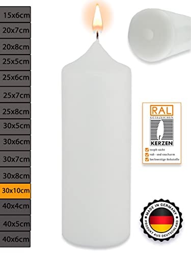 WikaKerzen Stumpenkerze-Rohling Blanko [Kerzen selber machen] zur Taufe Geburtstag Hochzeit Kommunion ideal zum Basteln und Verzieren | Jetzt Größe Wählen (30 x 10 cm, Weiß)