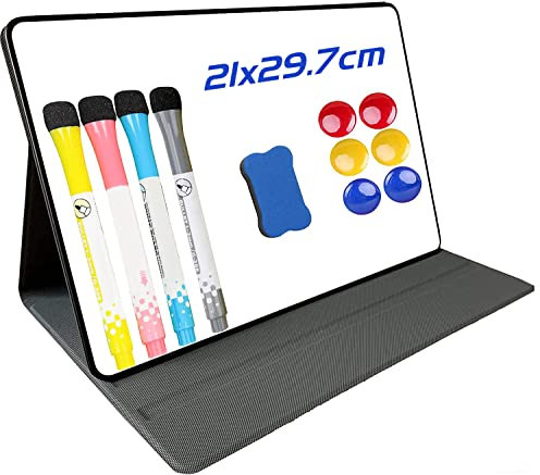 YORFULL Klein Whiteboard Magnetisch, A4 White board Abwischbar, Faltbares Tragbares Magnettafel Kleiner mit 4 Whiteboard-Stiften, 6 Magneten, 1 Radiergummi, für Haus, Büro, Schule, 30 x 22 cm
