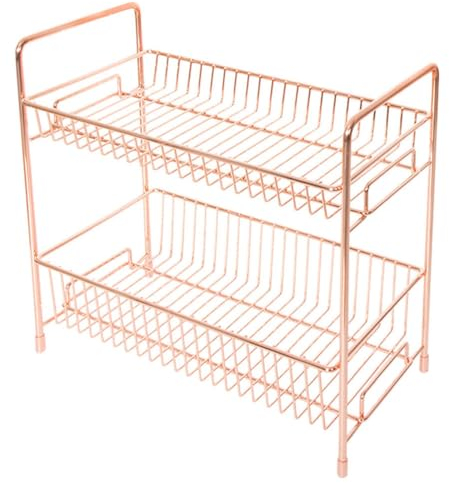 FOMIYES Organizers Vanity Tray 2 Tier Wire Vanity Organizer Basket Bathroom Cosmetic Storage Shelf Makeup Organizer for Dresser Kitchen Countertop Rose Gold