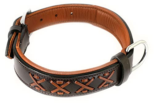 MONKIMAU Hundehalsband - Halsband für Hunde echt Leder gepolstert verstellbar geflochten (S-M: 25mm x 50cm)