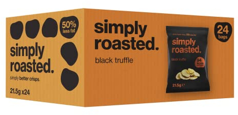 Simply Roasted - Black Truffle Crisps | 24 x 21.5g Impulse Bags | Earthy & Luxurious | Vegan | 50% Less Fat | Under 99 Cals Per Serve | Triple Cooked for the Ultimate Crunch | Gluten & Allergen-Free