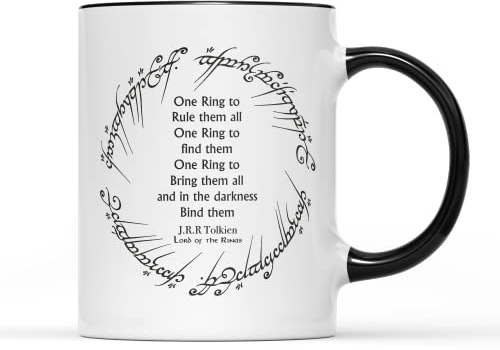 WillowGifts One Ring to Rule Them All Mug Tea Coffee Cup - Book Lover Novel Series Trilogy Fiction Fantasy Adventure Mythology Geek Nerd Quote Phrase Gift Present (Black Handle)