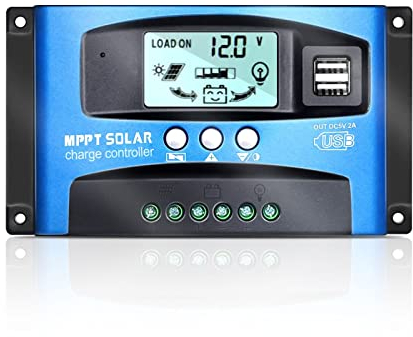 XTVTX MPPT 30A Controlador de carga solar 12 V/24 V ,seguimiento de enfoque automático, Cargador Regulador de la Batería del Panel Solar con Pantalla LCD,Puerto USB Dual 2.5 A