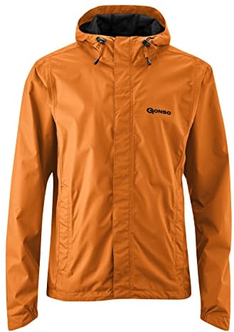 Gonso Save Light, Herren Fahrradjacke, Wasserdichte Regenjacke, Wasserdicht bis 10.000 mm & winddicht, G-Tex, 2-Lagenlaminat & getapte Nähte, Weite Passform, PFC-frei, Orange, Gr. L