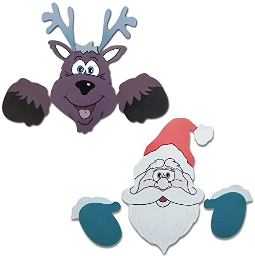 Dekoration Garten Zaun, Deko Weihnachten,Weihnachtsdekoration aus Metall, Neugieriger Weihnachtsmann und Elch Garten Deko Zaun Verwenden Sie Schraube Zum Eindrehen in Zaun