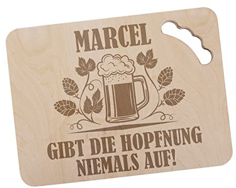Herz & Heim® Männer-Geschenk Bierkastensitz Deckel mit persönlicher Gravur Gib die Hopfnung Niemals auf