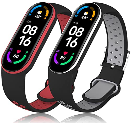 Th-some Armband für Xiaomi Mi Band 7, 2PCS Verstellbares Sport Ersatzarmband für Xiaomi Mi Band 6/Xiaomi Mi Band 5 Smartwatch, Silikon Sport Uhrenarmband Kompatibel mit Xiaomi Mi Band 7/6/5