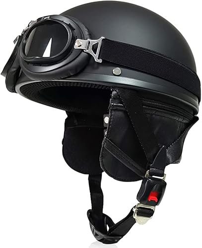 Halbschalenhelm Brain-Cap · Vintage Motorrad Halbhelme Erwachsene Motorrad-Helm Halbschale Jet-Helm Roller-Helm Scooter-Helm Mofa-Helm Retro mit Brille ECE zertifizierter (Color : 4, Size : 59~60cm