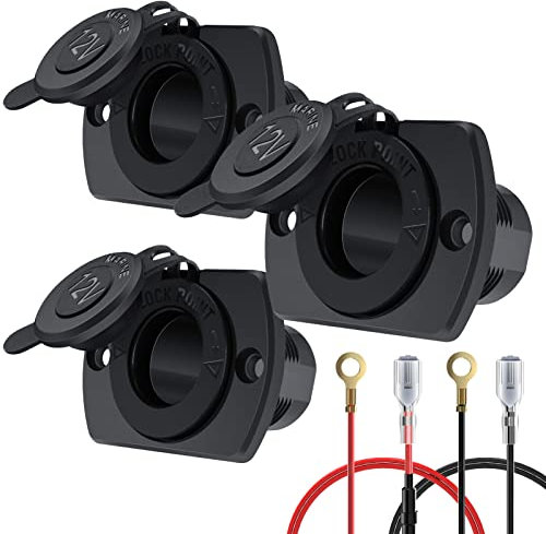 3-Pack 12V Car Cigarette Lighter Socket, Car Boat Motorcycle ATV RV Lighter Socket, Power Outlet Socket Outlet Socket with Connection Wire