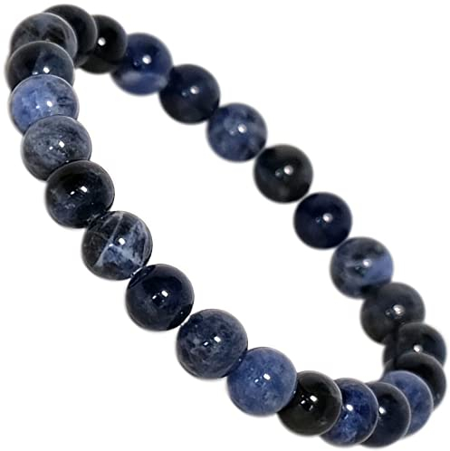 Kaltner Präsente Geschenkidee – Hochwertiges Edelstein Armband Kugelarmband Sodalith Blau Ø 8 mm dehnbar