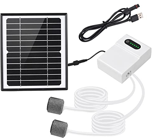 Kavolet Solarluftpumpe für Aquarien, 5 W/6 V Solar Teichbelüfter, Gartenteich Belüftung Sauerstoffpumpe Teich Luftpumpe Teichpumpe, 2 Arbeitsmodi mit Solarpanel/Sauerstoffrohr/2 Luftblasensteinen