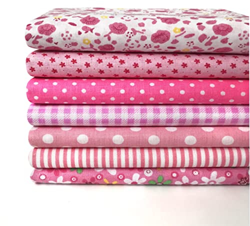 Qililandiy 7 Stück Baumwollstoff 100% Baumwolle Nähstoffe mit verschiedenen Muster Patchwork DIY Stoffpaket 50x50cm Zugeschnittene Stoff Quadrate zum Nähen Handwerk Deko (Rosa)