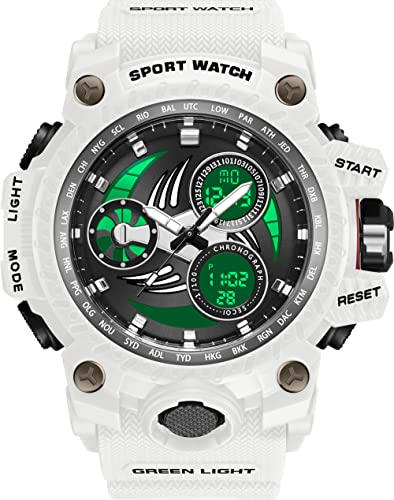Uhren Herren Militär Sport Digital Uhr 5ATM Wasserdicht Große Digitale Armbanduhr mit LED Doppelanzeige Stoppuhr Wecker Kalender 12/24H Taktische Uhr für Männer Jungen