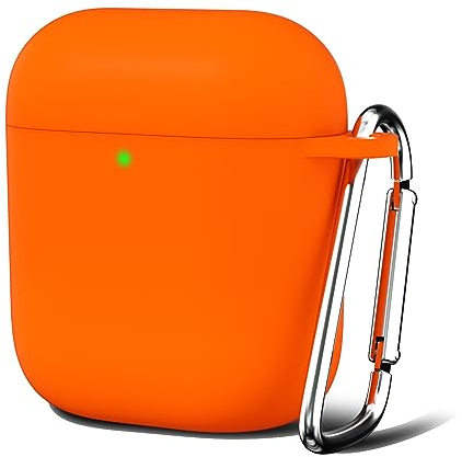 Oakxco für Airpods Hülle 2 Generation Karabiner, Wasserdicht und Stoßfest Silikon Protective Case, Airpods Hülle 1 Generation Dünn Weiches, Elegant Kawaii Einfarbig Design für Damen Männer, Orange