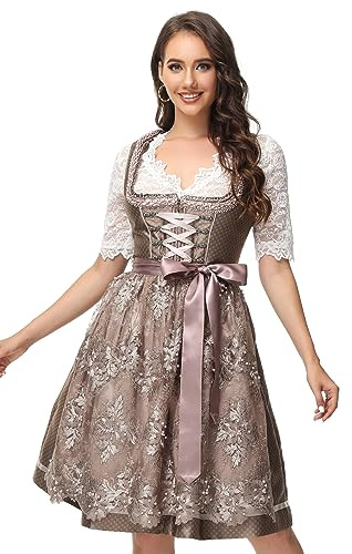 TrendiMax Abito tradizionale Dirndl Midi da donna, per Oktoberfest, con grembiule in pizzo, 34-48