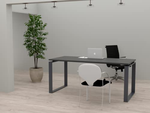 DUÓFIC Mesa de Oficina con Estructura de Marco Cerrado Color Gris Grafito. Tablero de melamina Fabricado en España. Envio a Toda la península. (Roble Azabache, 140x60)