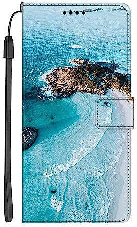 EuoDuo Compatibile con OPPO A94 5G Cover Libro con Disegni Custodia Portafoglio in PU Pelle Flip Caso Magnetica Completa Protettiva Wallet Case - Blu Spiaggia