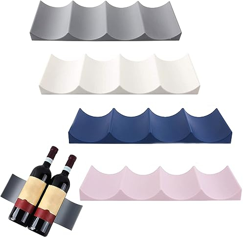 Leafs Botellero Nevera 4 Piezas Antideslizante Estante para Botellas Estante de Vino de Estilo Plástico para Cocina Frigorífico Bar Gabinete Despensa (Blanco/Gris/Azul/Rosa)