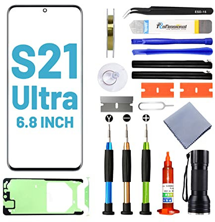 Tpyag Écran avant pour Samsung Galaxy S21 Ultra 6,8, kit de réparation avec colle imperméable (pas LCD ni numériseur tactile)