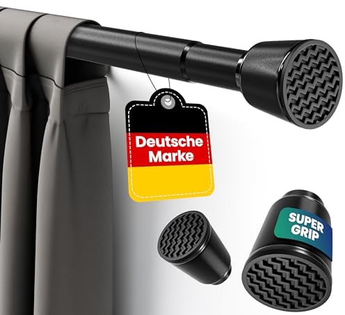 LOBUX® - Gardinenstange ohne bohren [schwarz, 210-300cm] – Teleskopstange Vorhang ausziehbar – Duschstange ohne bohren – Vorhangstange, Duschvorhangstange, Kleiderstange, Klemmstange Katzennetz
